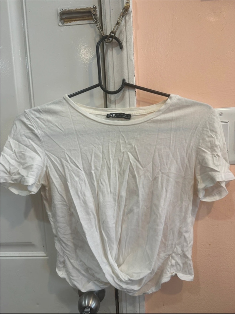 Zara White Front Twist Short Sleeve Tee